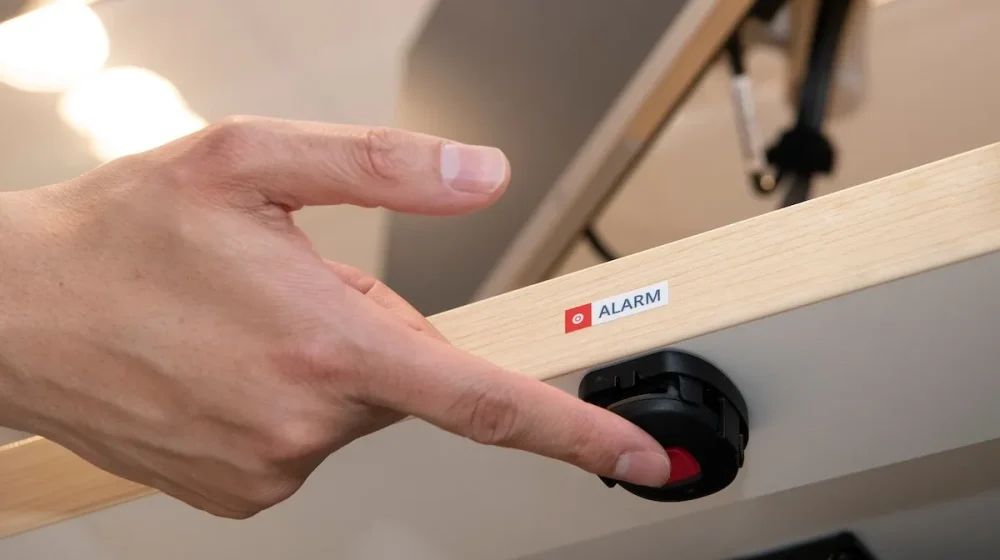 De Remote Button onder een bureau om discreet te alarmeren.