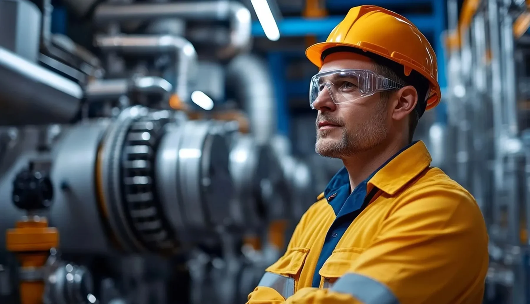 Man met helm in een fabriek