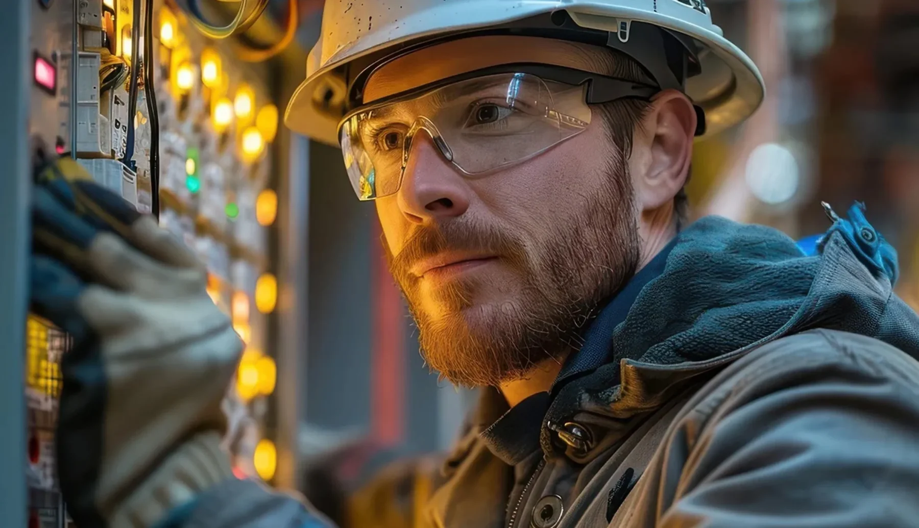 Elektrotechniek man met helm en bril