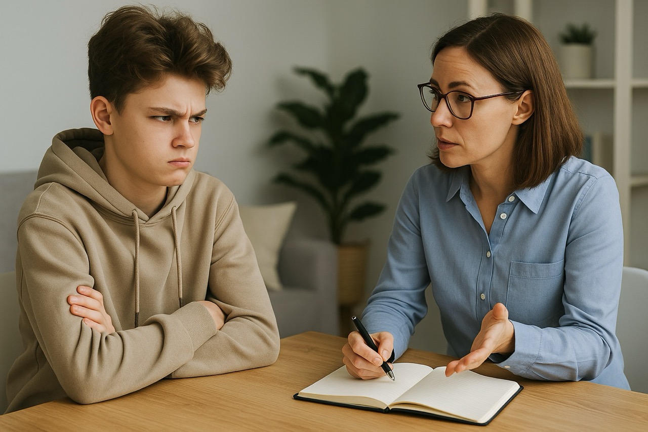 Gesprek tussen hulpverlener en cliënt in de jeugdzorg.